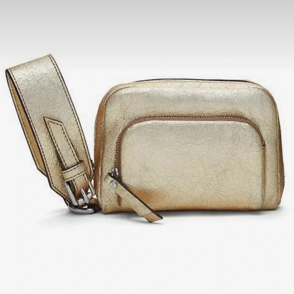 Banana Republic Metallic Gold Leather Double-Zip Wristlet NEW